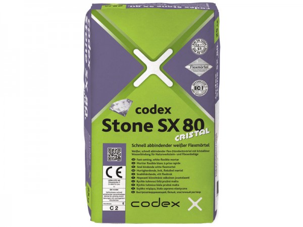 codex Stone 80 Cristal schnell abbindender, weißer Flexmörtel